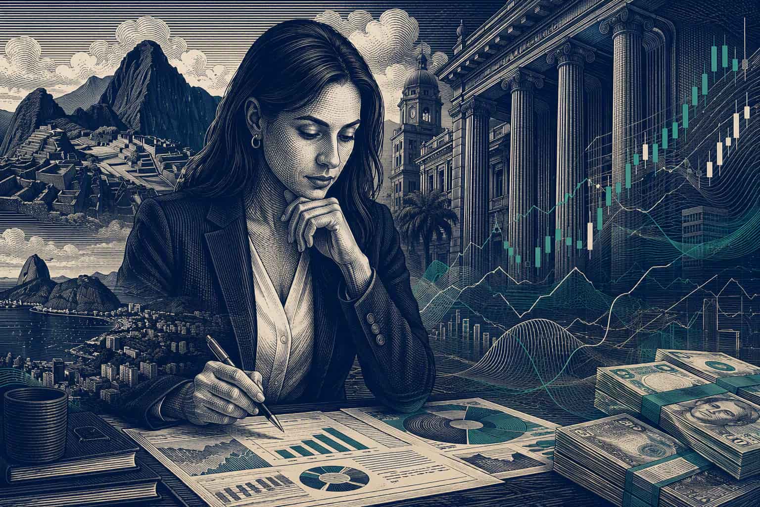 Woman Looking at Financial Figures in Latam